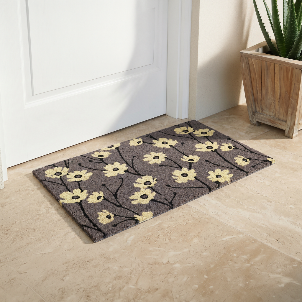 Wild Flowers Gray Natural Coir Doormat