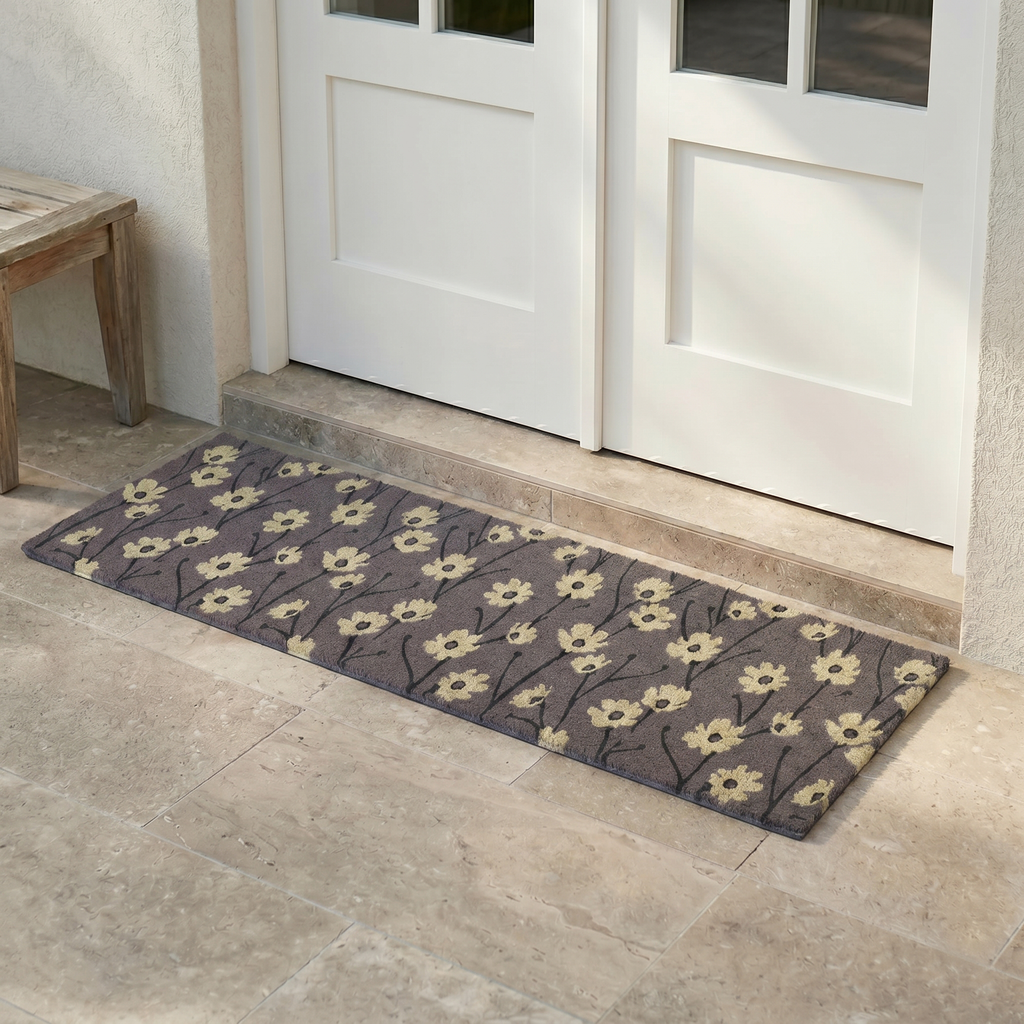 Wild Flowers Gray Natural Coir Doormat