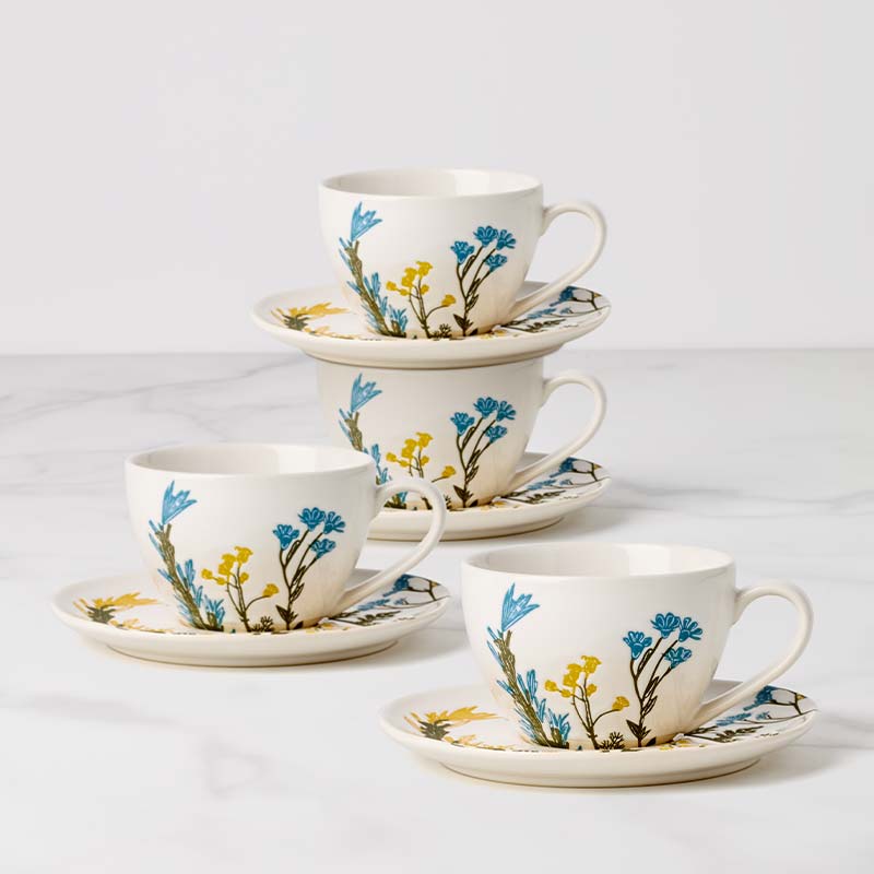 Lenox Wildflowers Tea Cup & Saucer, Set of 4, stoneware