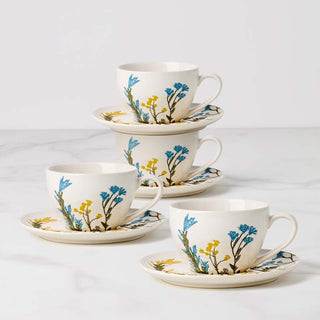 Lenox Wildflowers Tea Cup & Saucer, Set of 4, stoneware