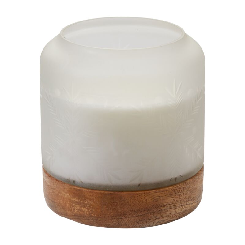 Winter Frost Candle - 88 - Hour Woodsy Scented Candle with Frosted Glass and Wooden Base - Anara Lifestyle