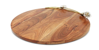 Wood Charcuterie Board with White Lotus Design, 16