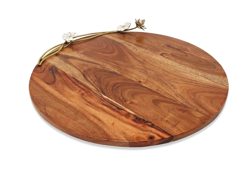 Wood Charcuterie Board with White Lotus Design, 16