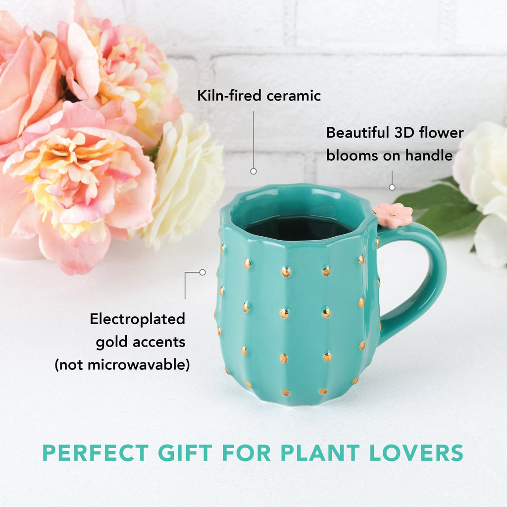 Cactus Ceramic Mug with Floral Handle -12 oz Coffee & Tea Mug