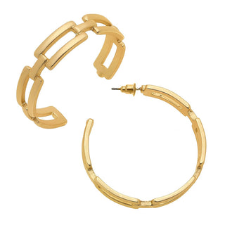 Edith Frozen Chain Link Hoop Earrings in Matte Gold