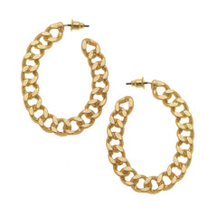 Elin Frozen Chain Link Hoop Earrings in Matte Gold