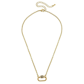 Leela Mini Oval Screw Lock Necklace in Worn Gold