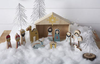 12 Piece Pinewood Nativity Scene Set- For Children and Adults- Kid Friendly