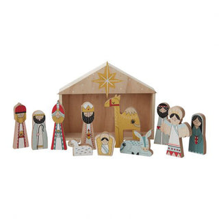 12 Piece Pinewood Nativity Scene Set- For Children and Adults- Kid Friendly
