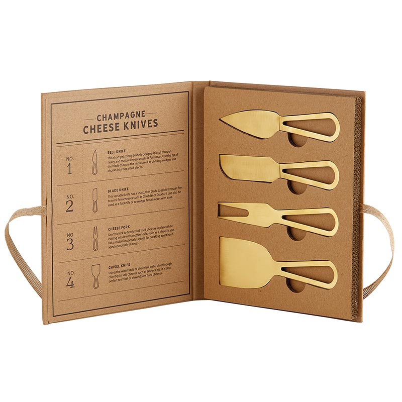 Champagne Gold Cheese Knives Book Box Set of 4 Cheese Knives-Cheese Lover's Gif