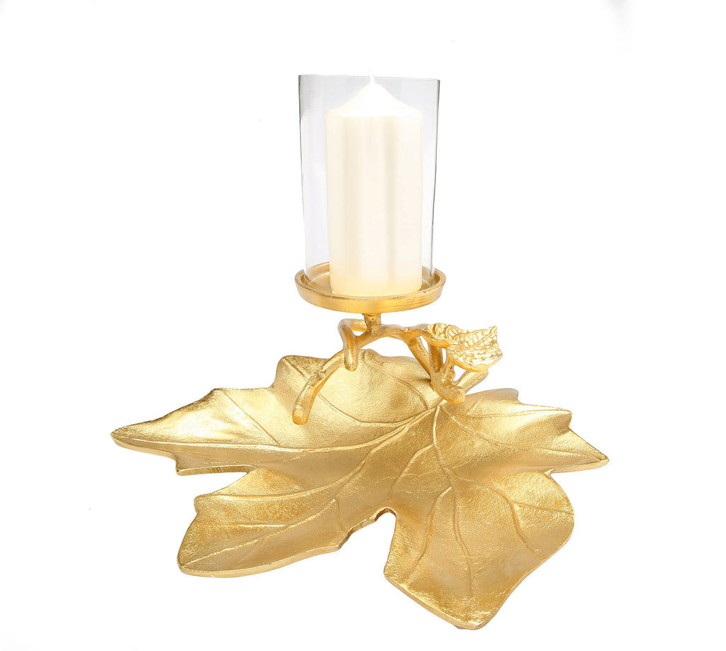 Gold Embossed Leaf Dish with Branched Candle Holder