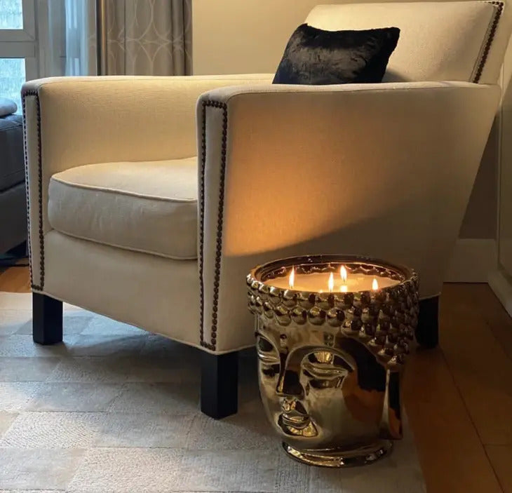 Experience the epitome of luxury and grandeur with our Gold Grande Buddha Candle. Each candle is hand-sculpted, detailed and hand-poured in the USA with only the finest essential oils curated by Swiss perfume house Givaudan.