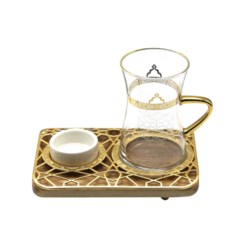 Art Deco Style Tea Glass Set with Acacia Tray