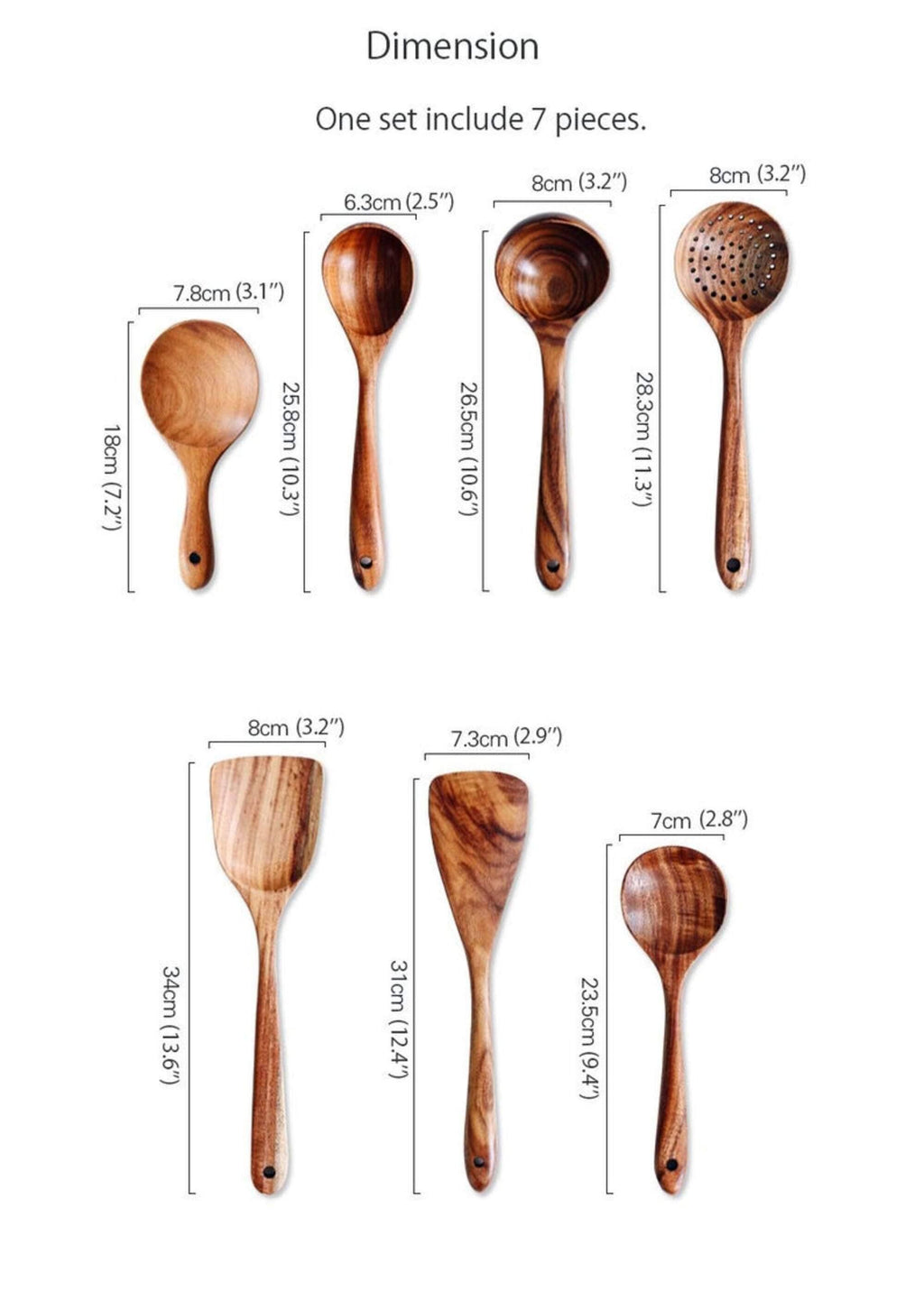 Rustic 7 Pieces Teak Wooden Utensil Set
