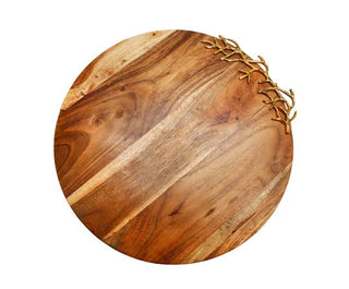 Wood Charcuterie Board Coral Design Round without Handle