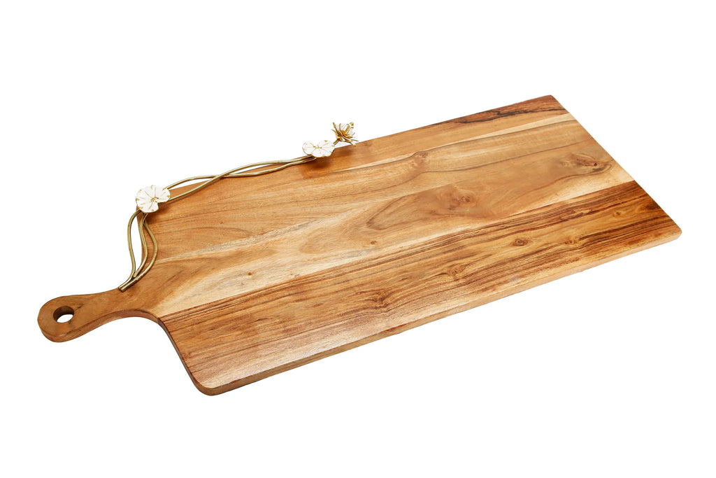 Wood Charcuterie Board White Lotus Design With Handle
