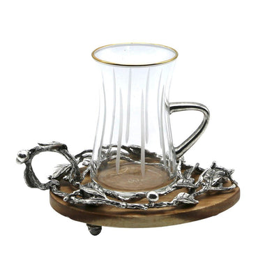 Beautiful Embellished Tea Set With Oval Acacia Saucer and Wood Tray - Anara Lifestyle