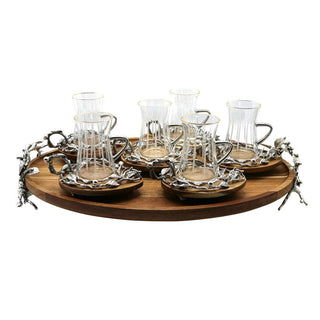 Beautiful Embellished Tea Set With Oval Acacia Saucer and Wood Tray - Anara Lifestyle