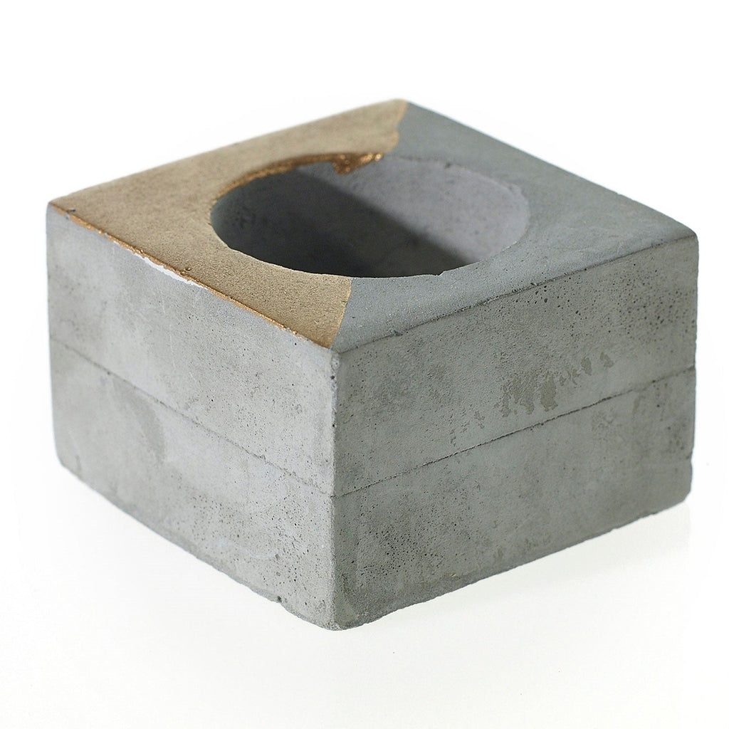 Deux Concrete Gold Paint Candle Holder - Anara Lifestyle