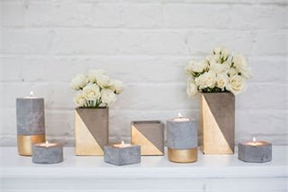 Deux Concrete Gold Paint Candle Holder - Anara Lifestyle