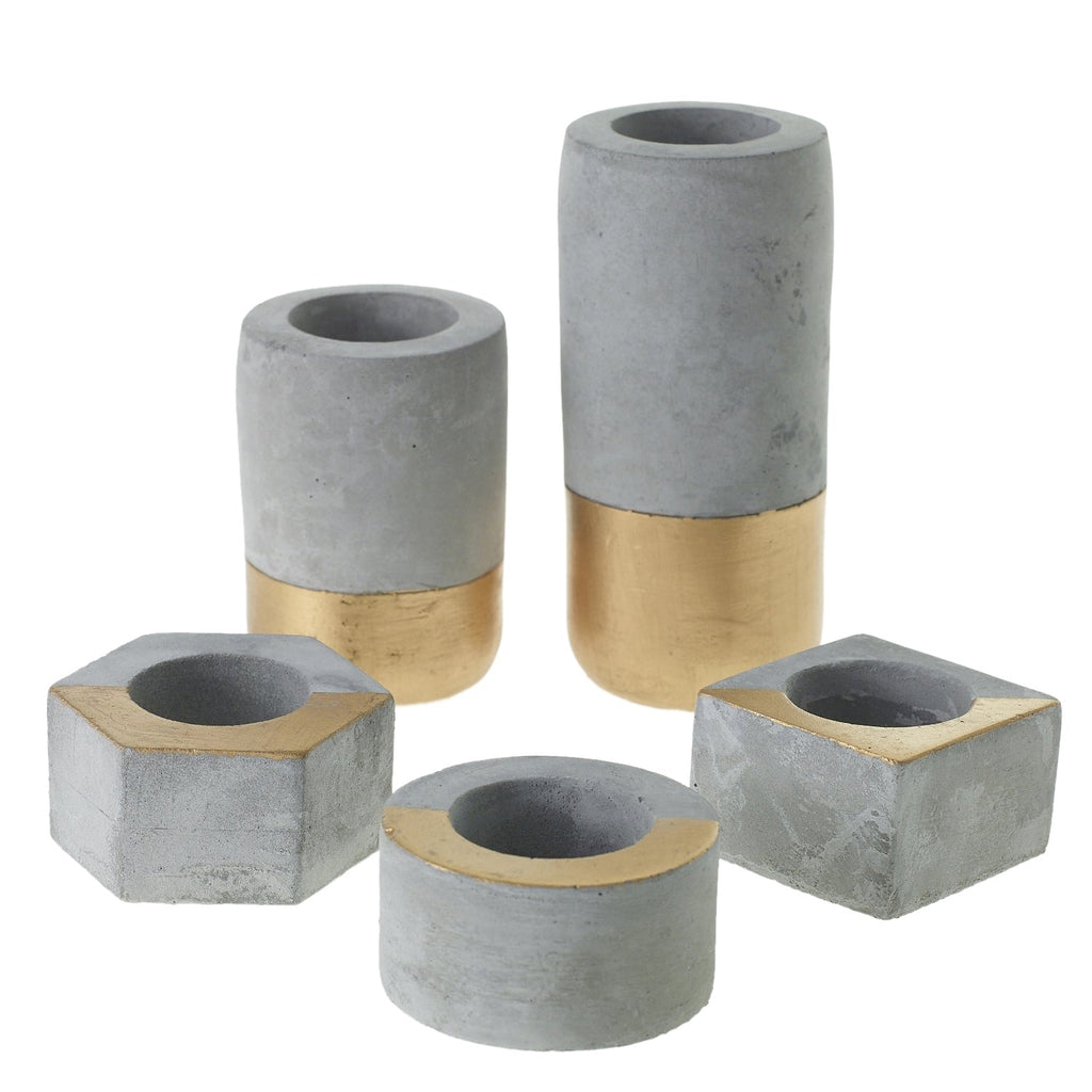 Deux Concrete Gold Paint Candle Holder - Anara Lifestyle