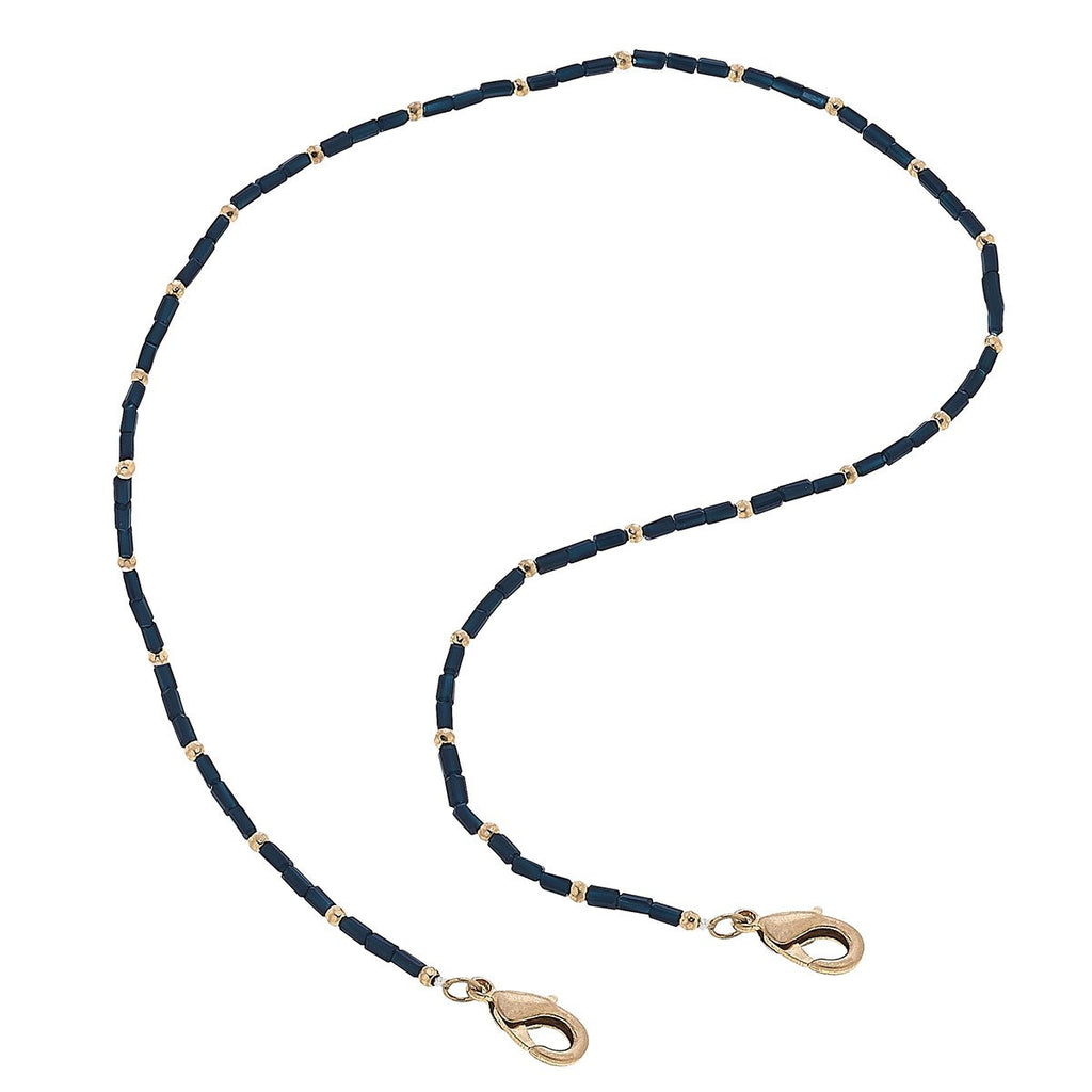 Devereaux Beaded Glass Mask Necklace in Navy