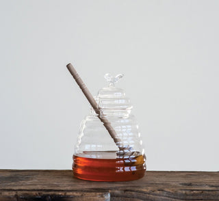 Beehive Glass Honey Jar with Wood Dipper