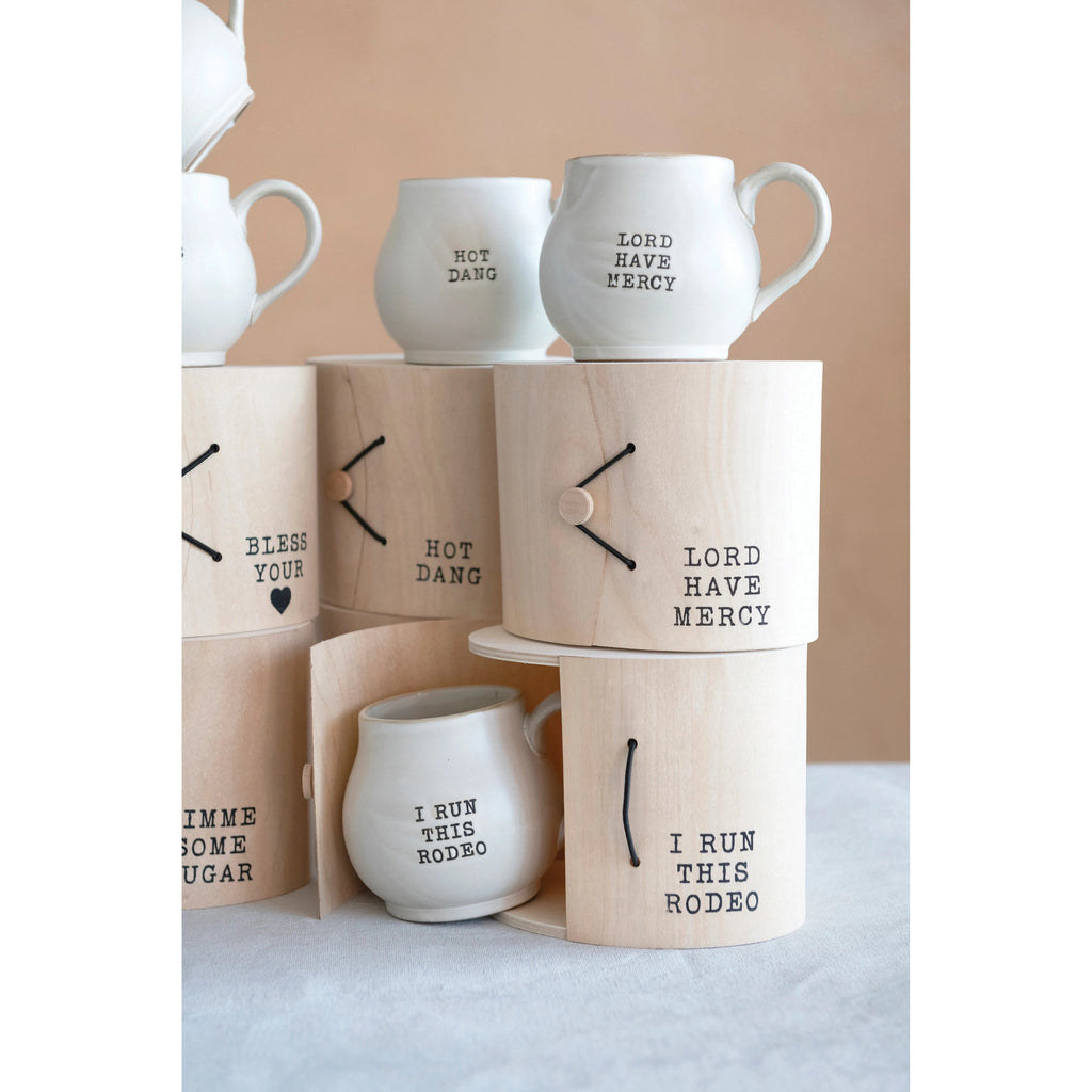Stoneware 14 oz. Mug with Wood Gift Box and Saying