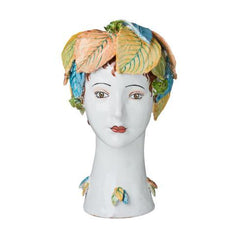 Donatello Ceramic Head Vase, Leaves Décor - Anara Lifestyle