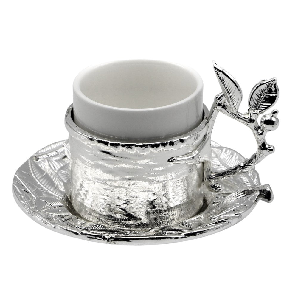 Elegant LeaF Design Coffee Server Set in Zinc Alloy with Saucer and Holder - Anara Lifestyle