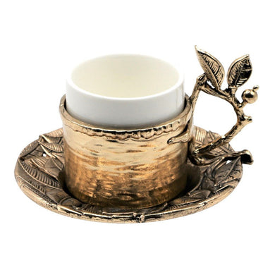 Elegant LeaF Design Coffee Server Set in Zinc Alloy with Saucer and Holder - Anara Lifestyle