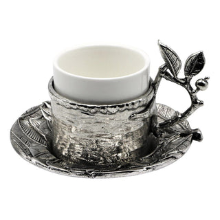 Elegant LeaF Design Coffee Server Set in Zinc Alloy with Saucer and Holder - Anara Lifestyle