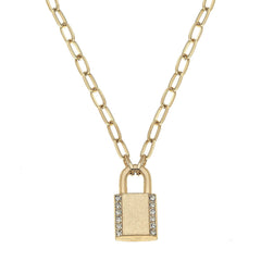 Eliana Padlock Paperclip Chain Necklace in Worn Gold