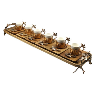 Demitasse Unique Coffee Set With Rectangular Acacia Serving Wood Tray