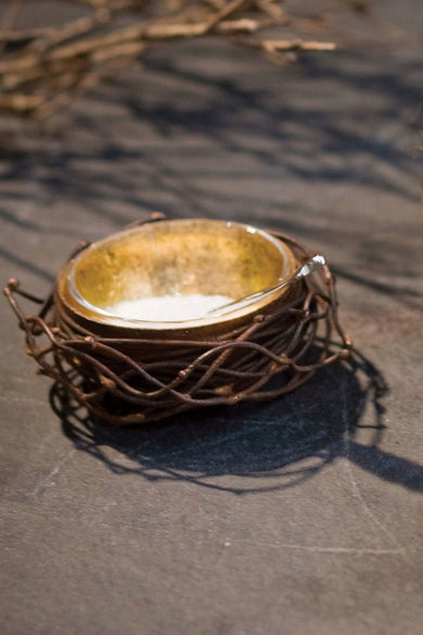 Small Gold Leafed Metal Birds Nest - Anara Lifestyle