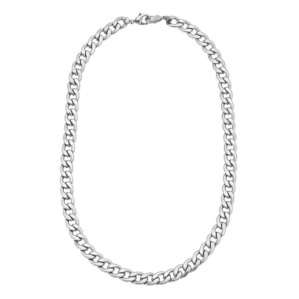 Soleil Bold Curb Chain Mask Necklace in Worn Silver