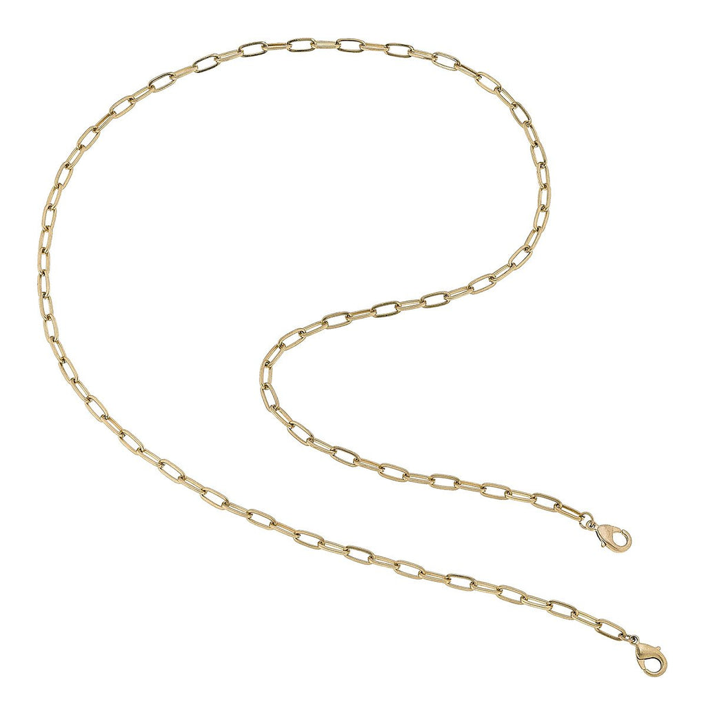 Soleil Small Paperclip Chain Mask Necklace in Worn Gold