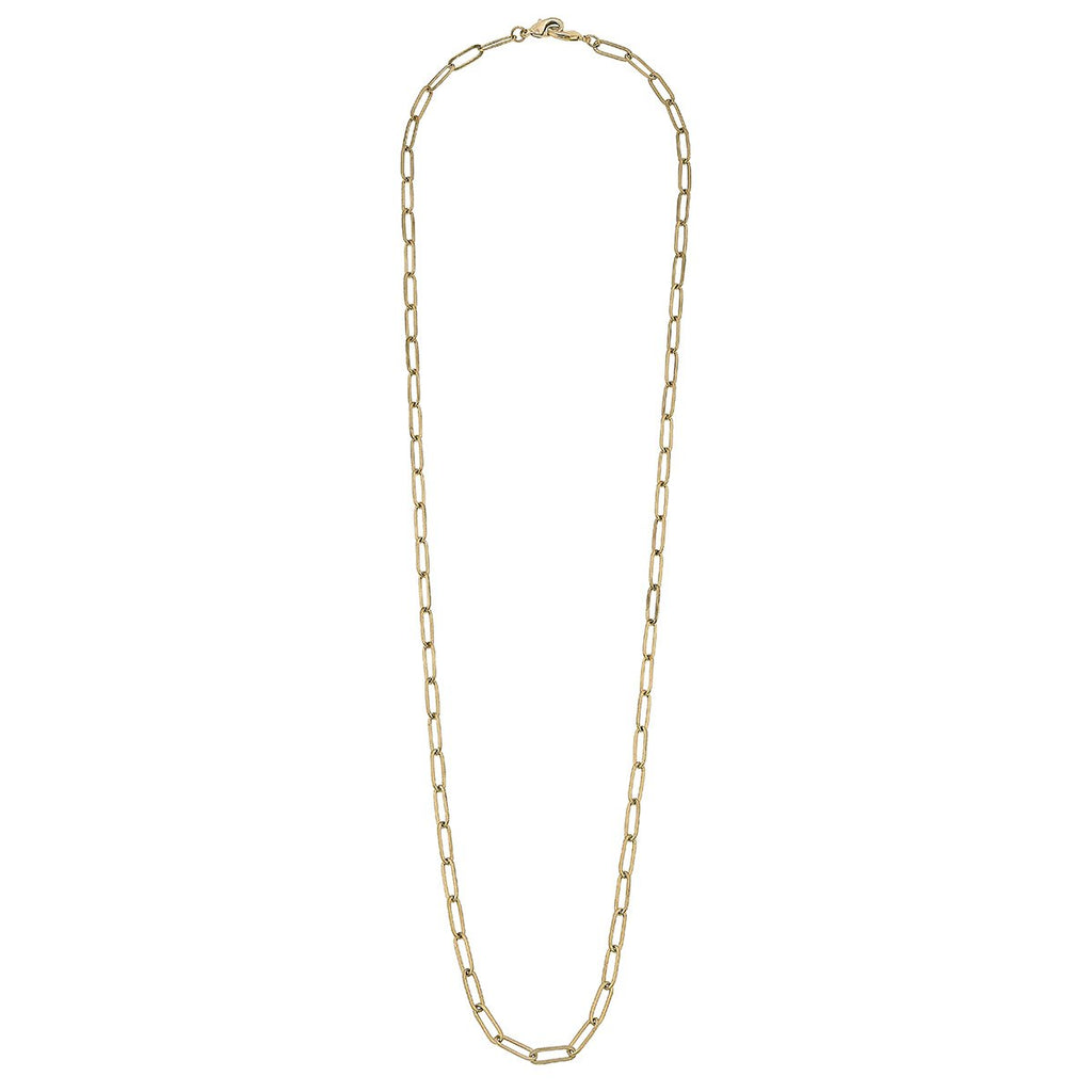 Soleil Small Paperclip Chain Mask Necklace in Worn Gold