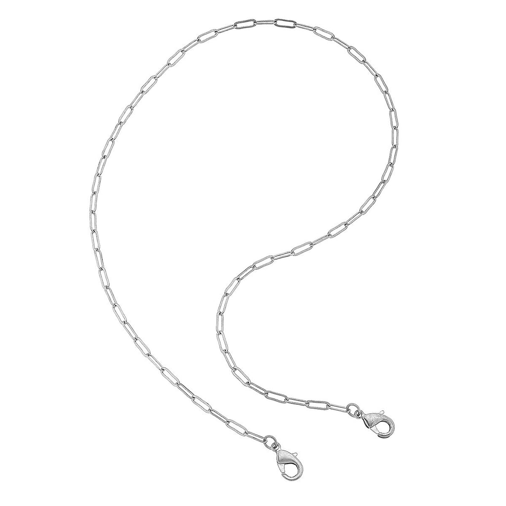 Soleil Small Paperclip Chain Mask Necklace in Worn Silver